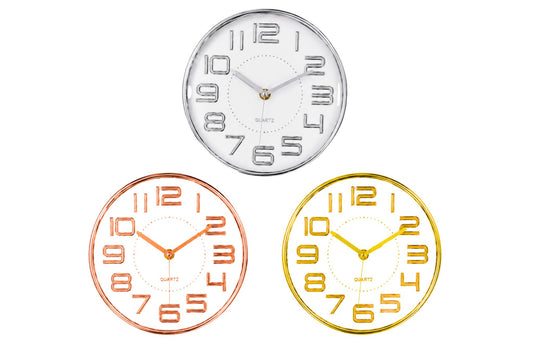 Clock Wall 20cm 3 Asstd