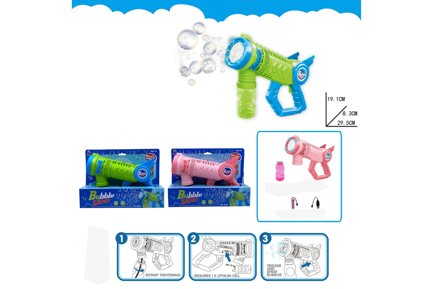 Electric Bubble Gun 13 Holes 115ml Bubble Batteries Included