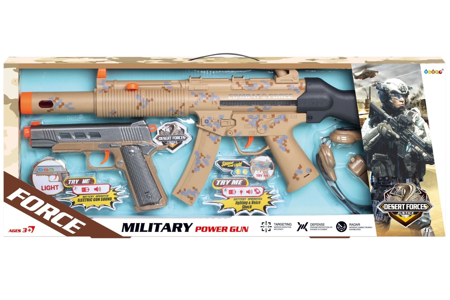 Desert Gun Set 50cm Try me Box AA Batteries Included