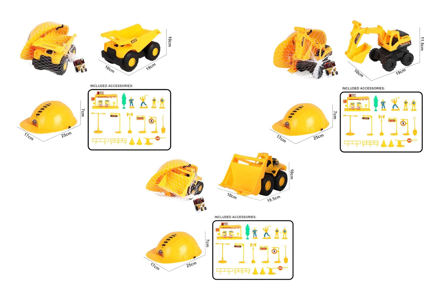 Friction Car - Construction Truck 19cm w/Helmet 3 Asstd