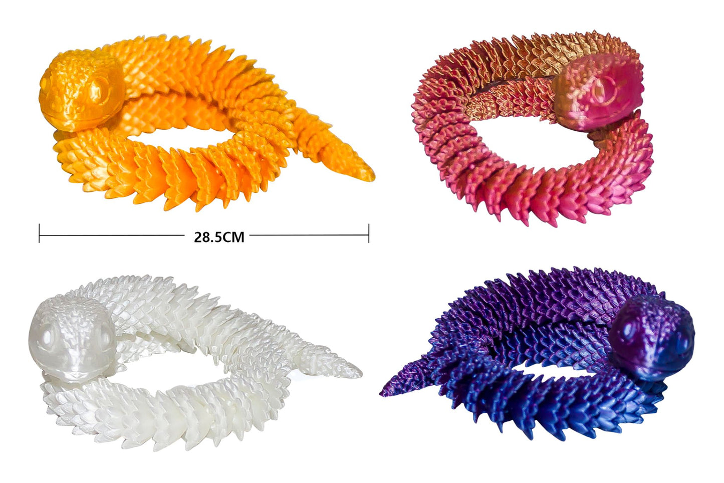 3D Printed Snakes 28.5cm 4 Asstd PDQ
