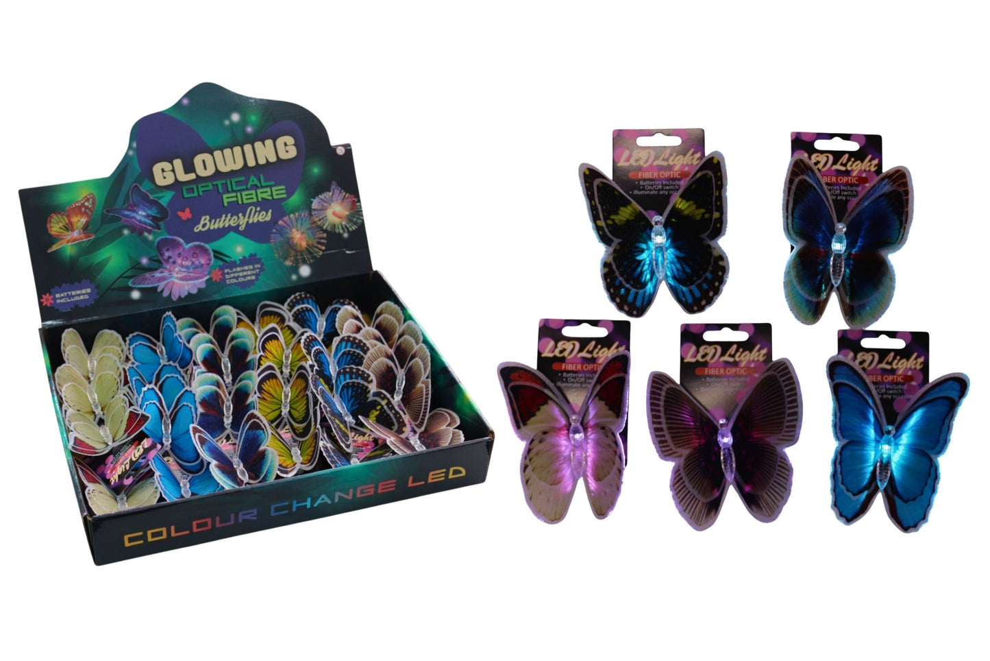 Fibre Optic Butterfly 10.5x9cm 6 Asstd