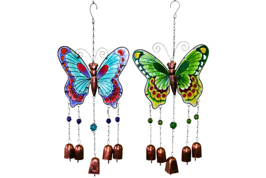 Metal & Glass Wind Chime Butterfly 40cm 2 Asstd