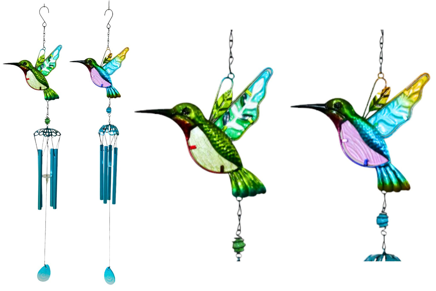 Metal & Glass Wind Chime Hummingbird 70cm 2 Asstd