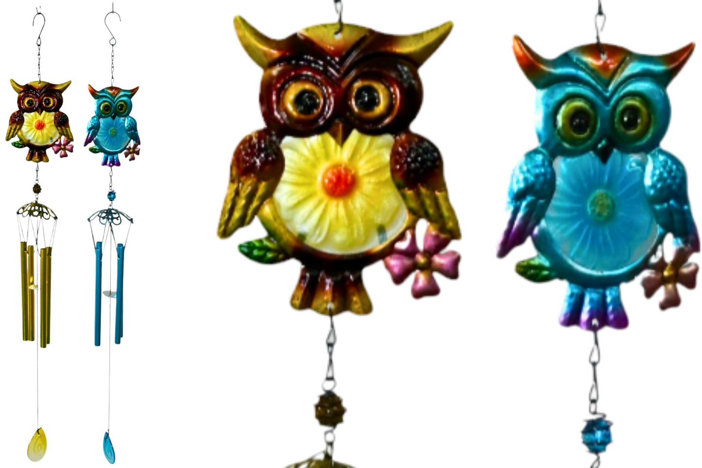Metal & Glass Wind Chime Owl 68cm 2 Asstd