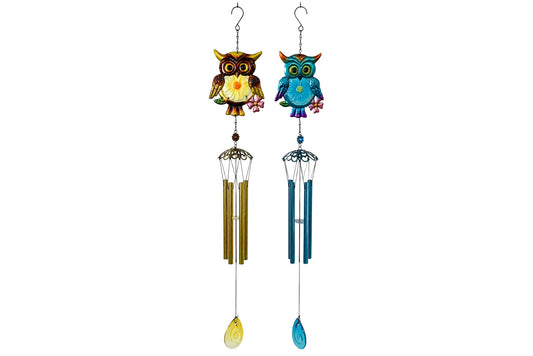 Metal & Glass Wind Chime Owl 68cm 2 Asstd