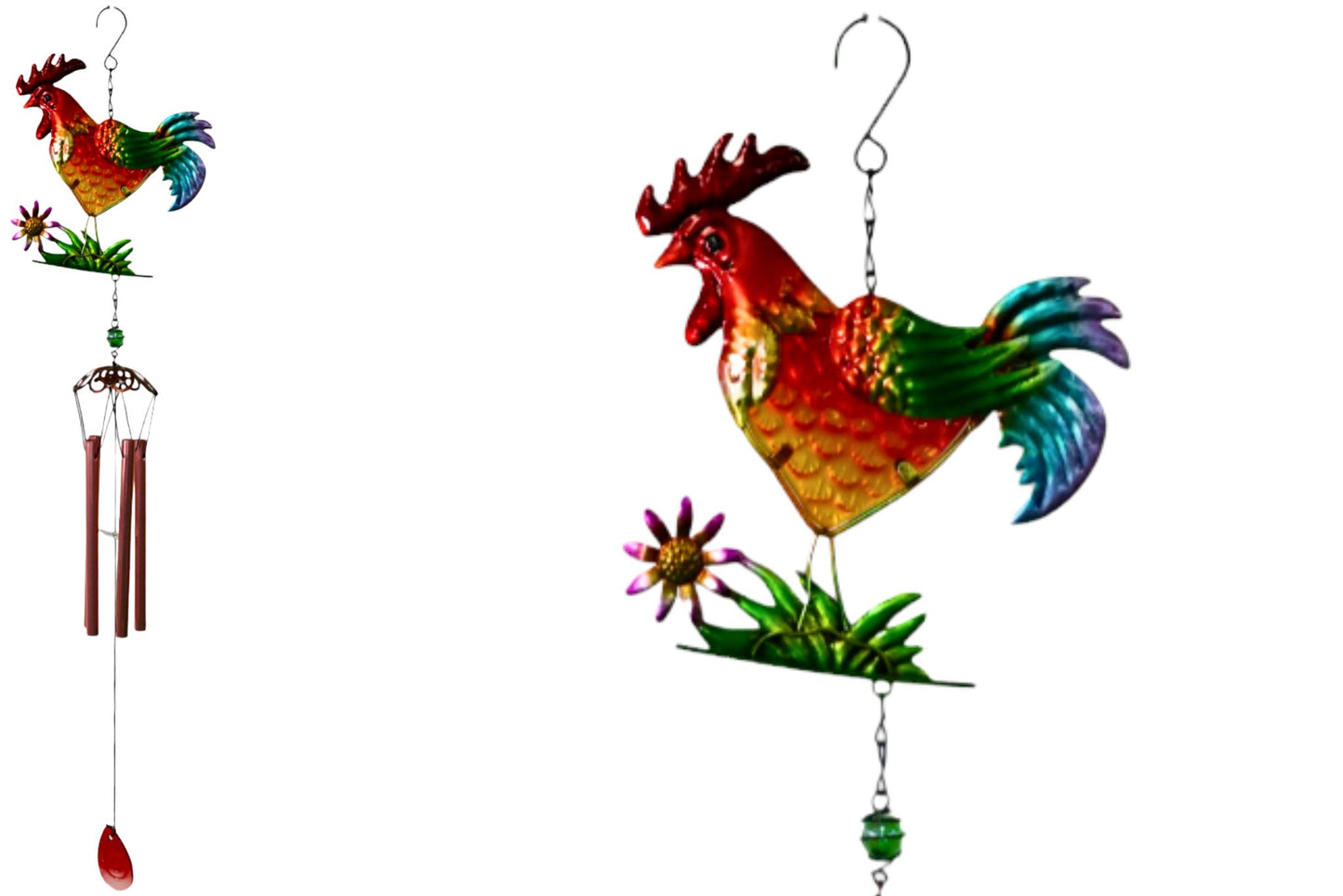Metal & Glass Wind Chime Rooster 75cm