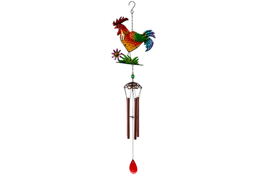 Metal & Glass Wind Chime Rooster 75cm