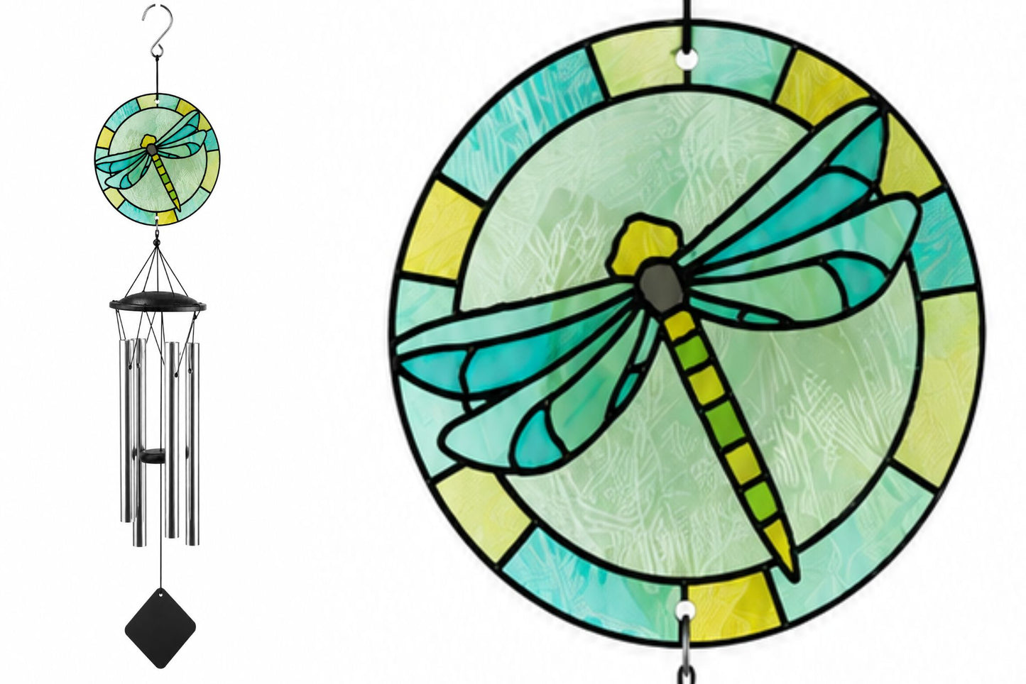 Wind Chime Faux Stained Glass Dragonfly 76cm