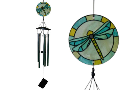 Wind Chime Faux Stained Glass Dragonfly 76cm