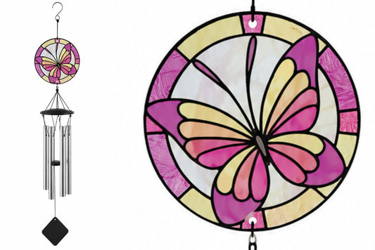 Wind Chime Faux Stained Glass Butterfly 76cm