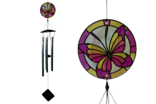 Wind Chime Faux Stained Glass Butterfly 76cm