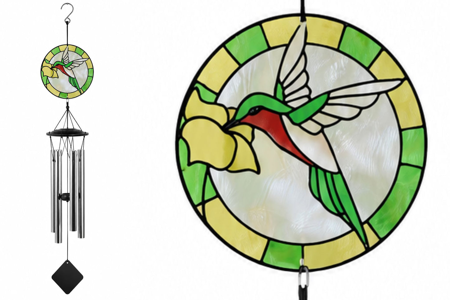 Wind Chime Faux Stained Glass Hummingbird 76cm