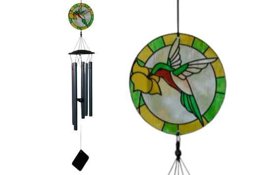 Wind Chime Faux Stained Glass Hummingbird 76cm