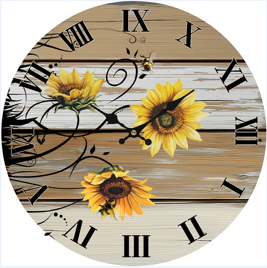 Clock Wall MDF Sunflower 34cm