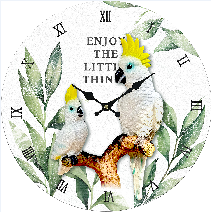 Clock Wall MDF Cockatoo 34cm