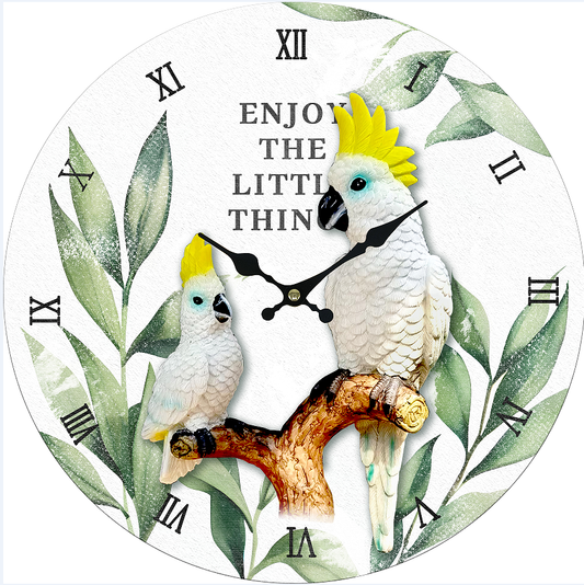Clock Wall MDF Cockatoo 34cm