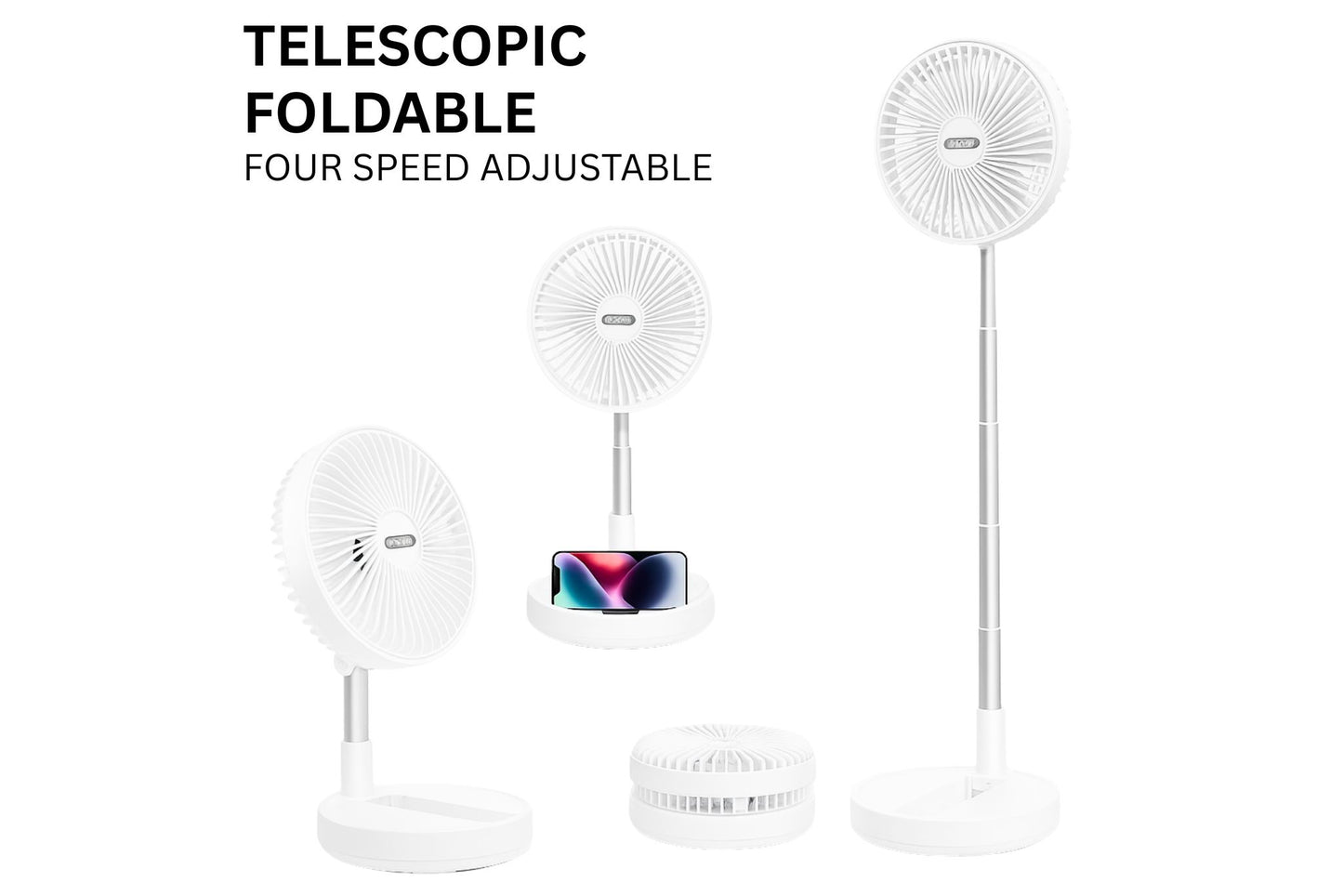 Foldable Pedestal Fan Rechargable 4-Speed 80cm