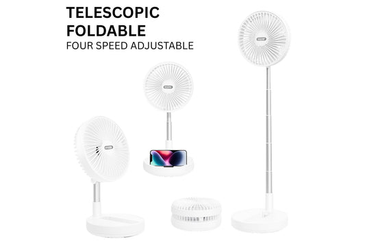 Foldable Pedestal Fan Rechargable 4-Speed 80cm
