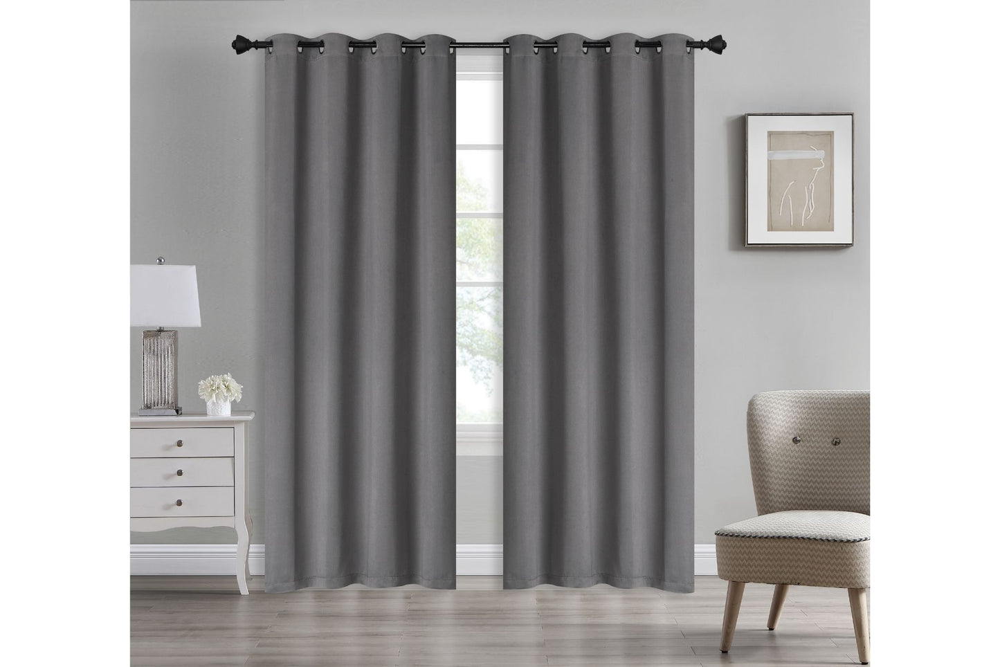 Solid Blackout Curtain 8 Grommets 137x213cm 200gsm Angel Dark Gray