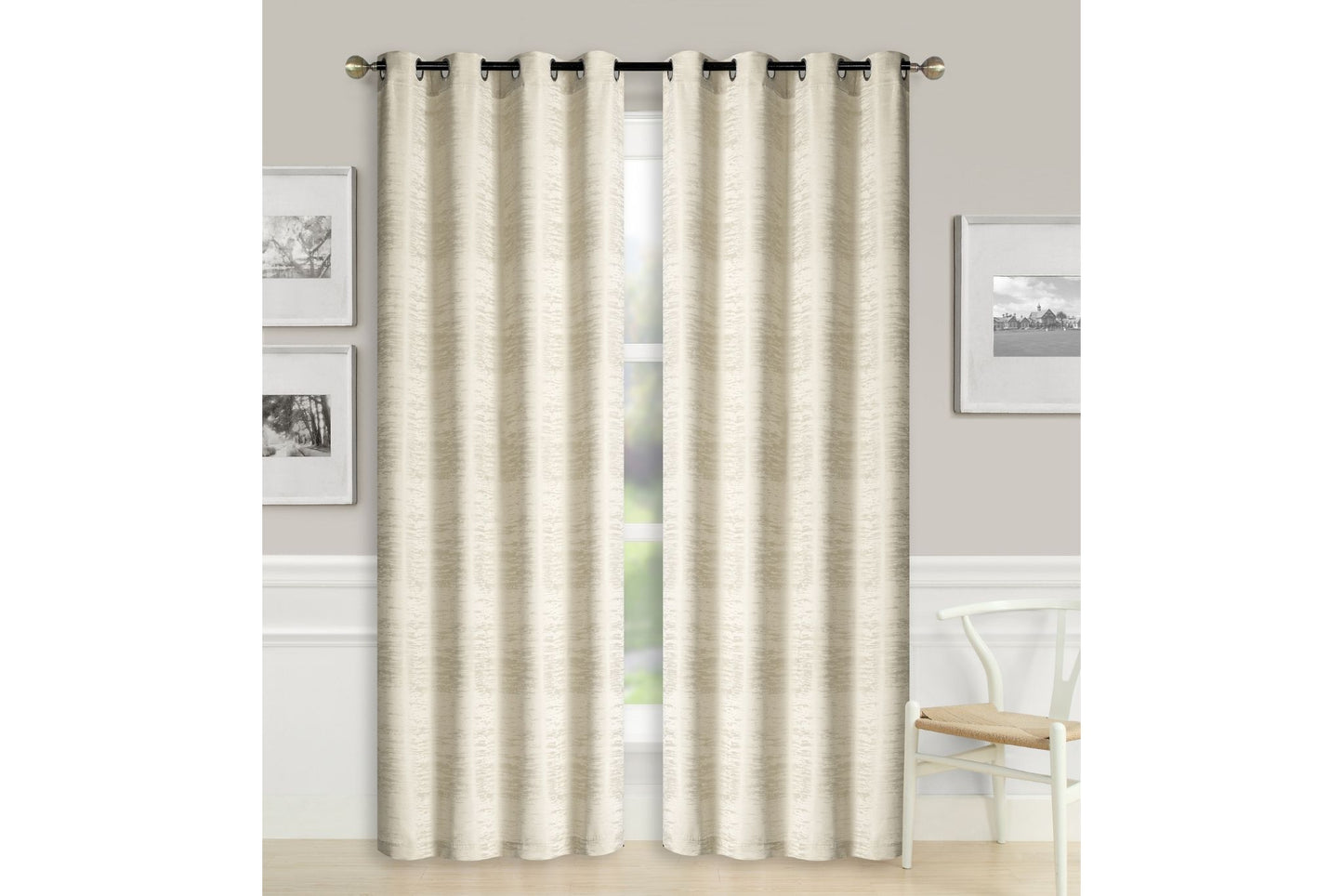 Solid Jacquard Curtain 8 Grommets 137x213cm 130gsm Cora Beige