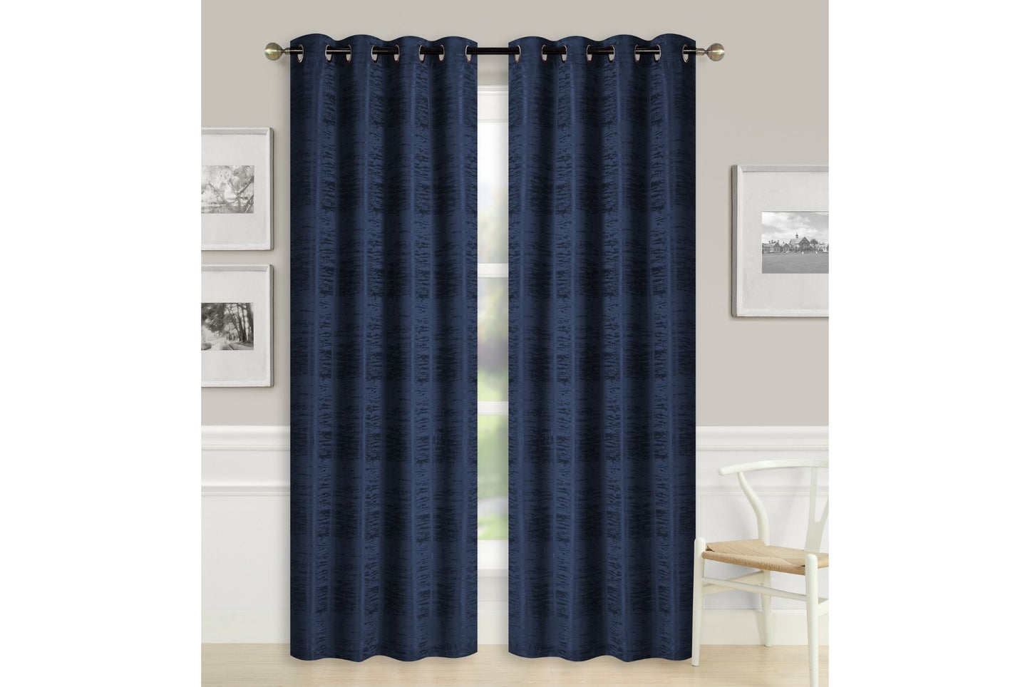 Solid Jacquard Curtain 8 Grommets 137x213cm 130gsm Cora Navy