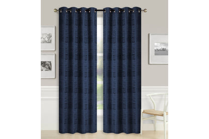Solid Jacquard Curtain 8 Grommets 137x213cm 130gsm Cora Navy