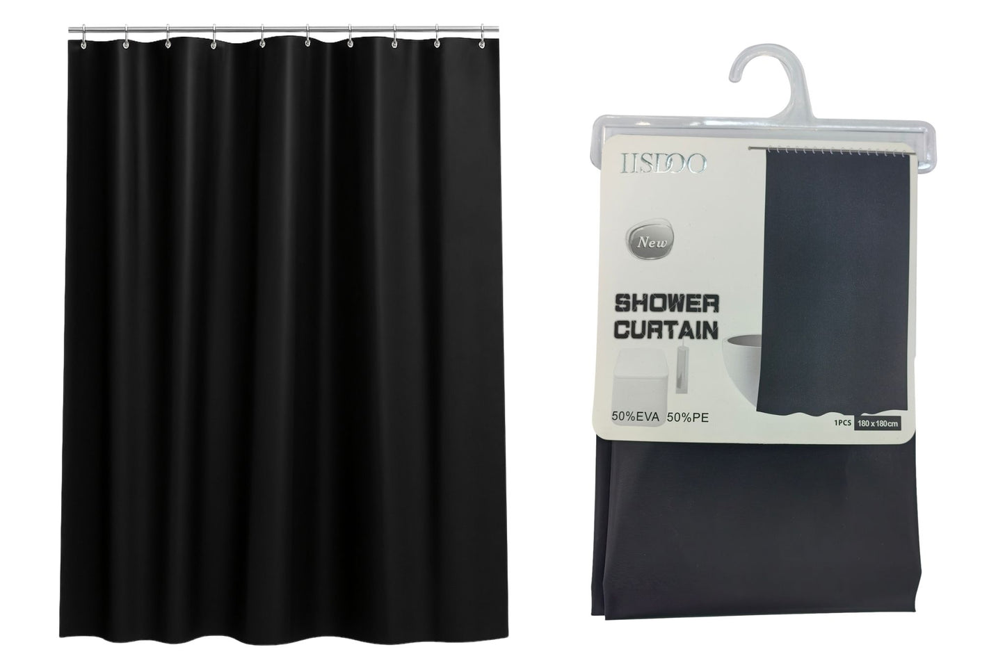 PEVA Shower Curtain Black 180x180cm
