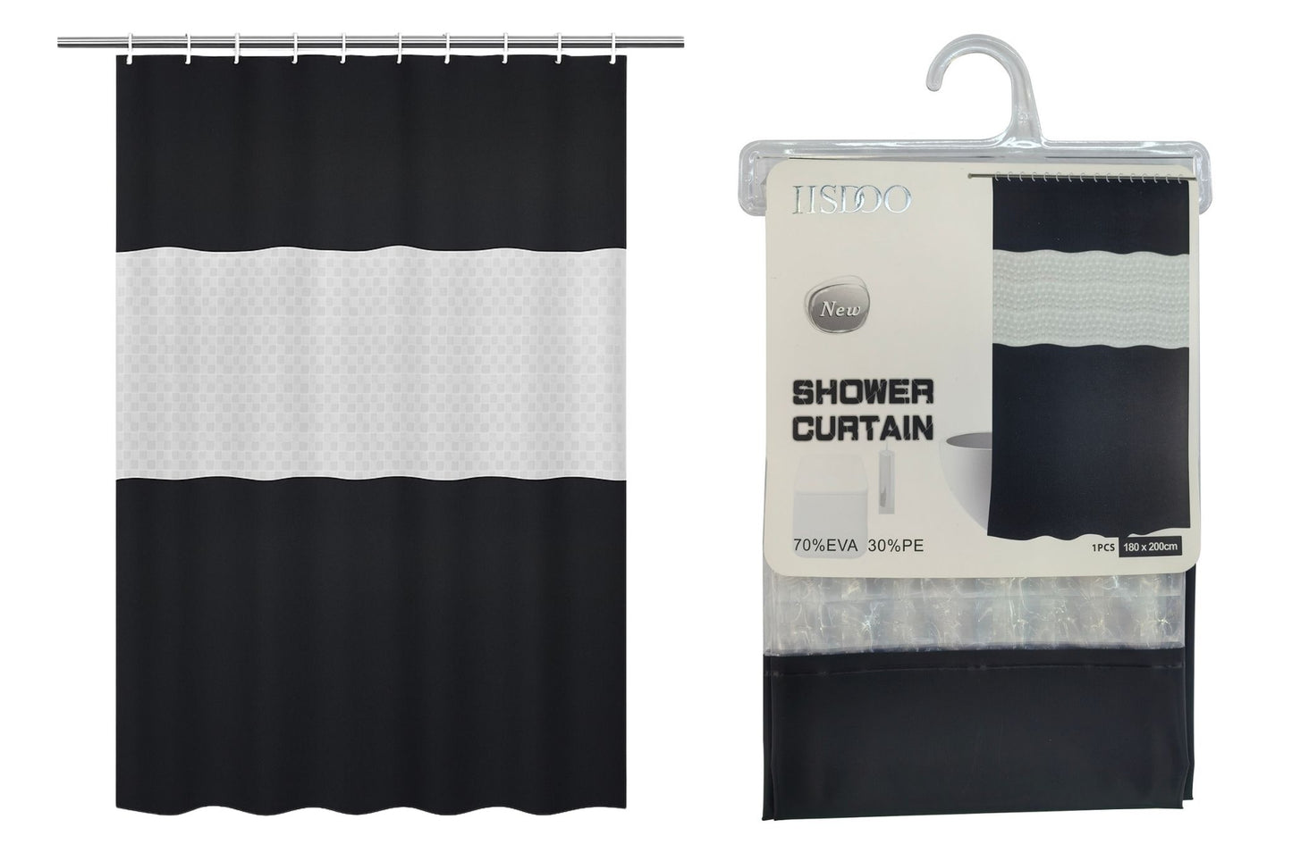 PEVA Shower Curtain Black Patchwork 180x200cm