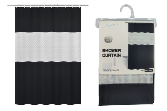 PEVA Shower Curtain Black Patchwork 180x200cm