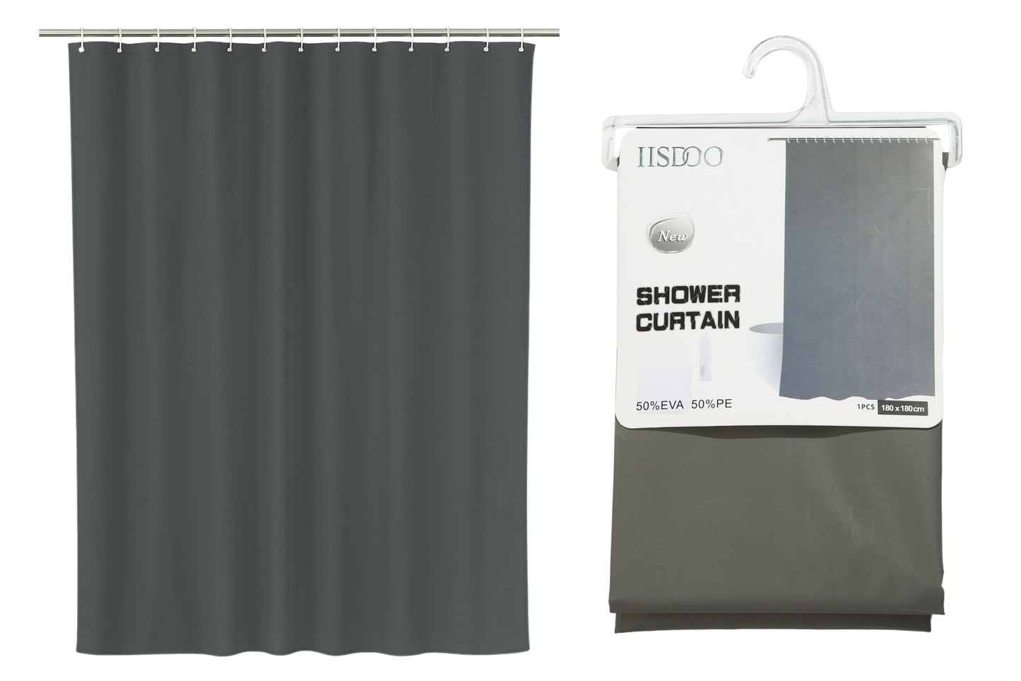 PEVA Shower Curtain Grey 180x180cm