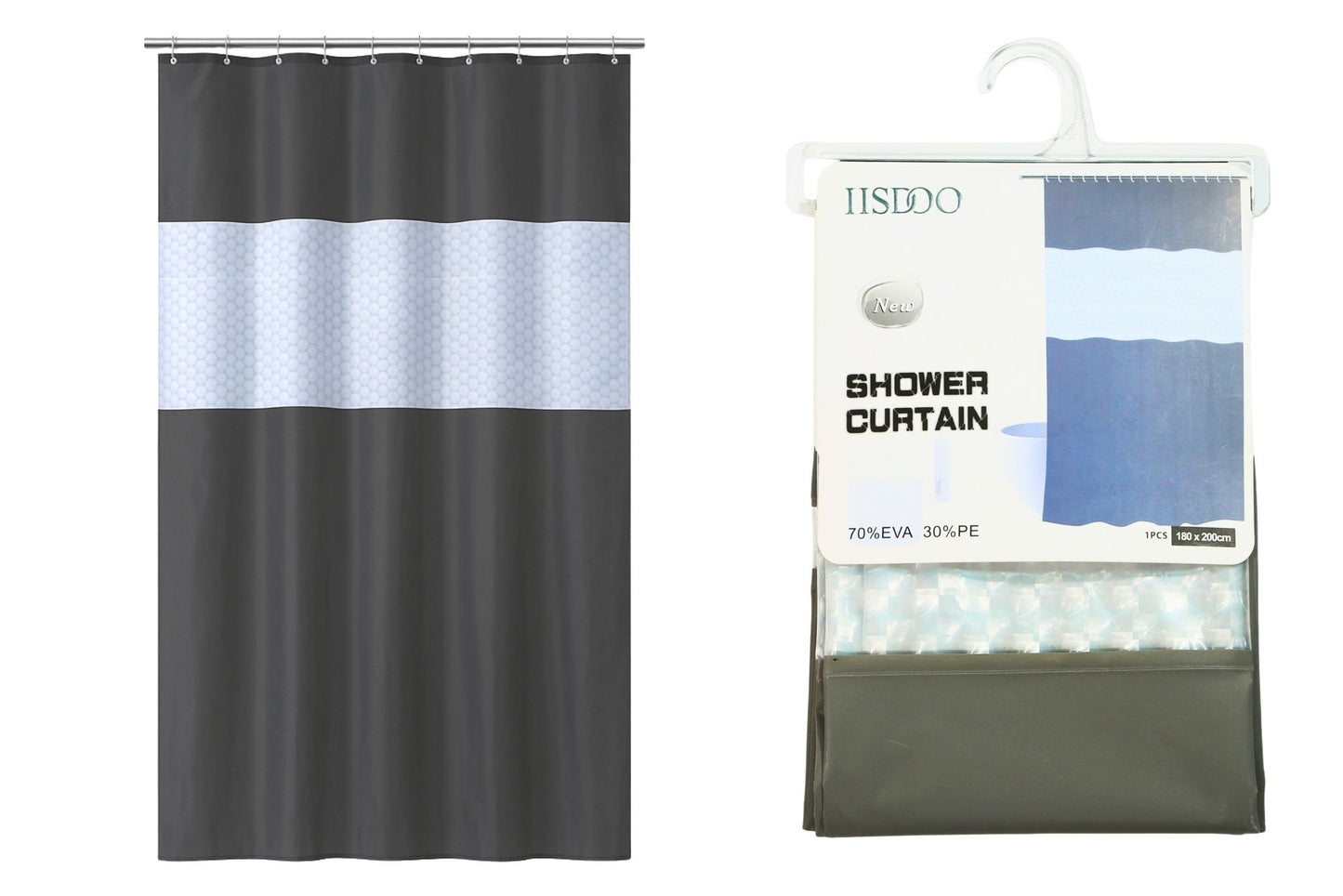 PEVA Shower Curtain Grey Patchwork 180x200cm