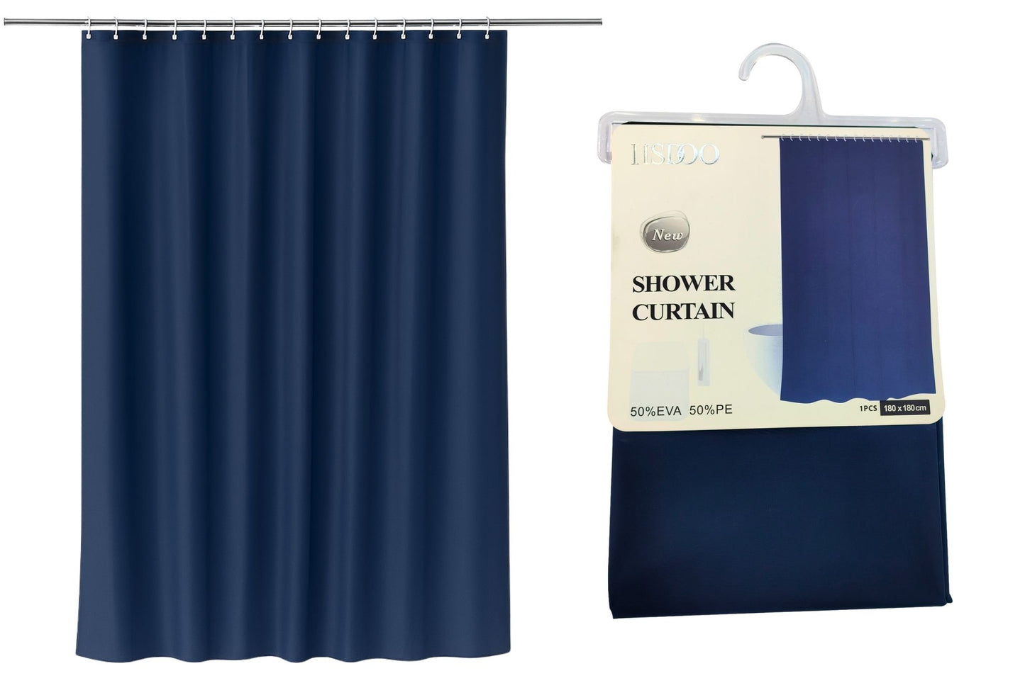 PEVA Shower Curtain Navy 180x180cm