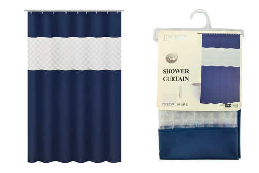 PEVA Shower Curtain Navy Patchwork 180x200cm