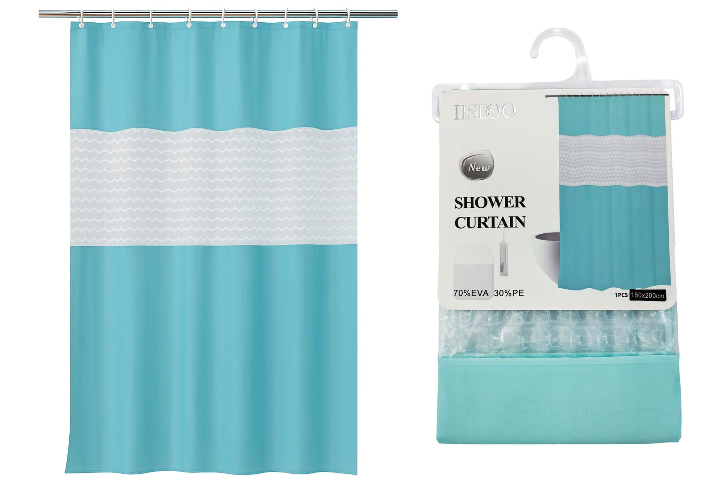 PEVA Shower Curtain Sky Blue Patchwork 180x200cm