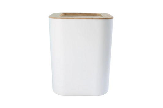 Trash Can w/Bamboo Lid White 21x21x25cm