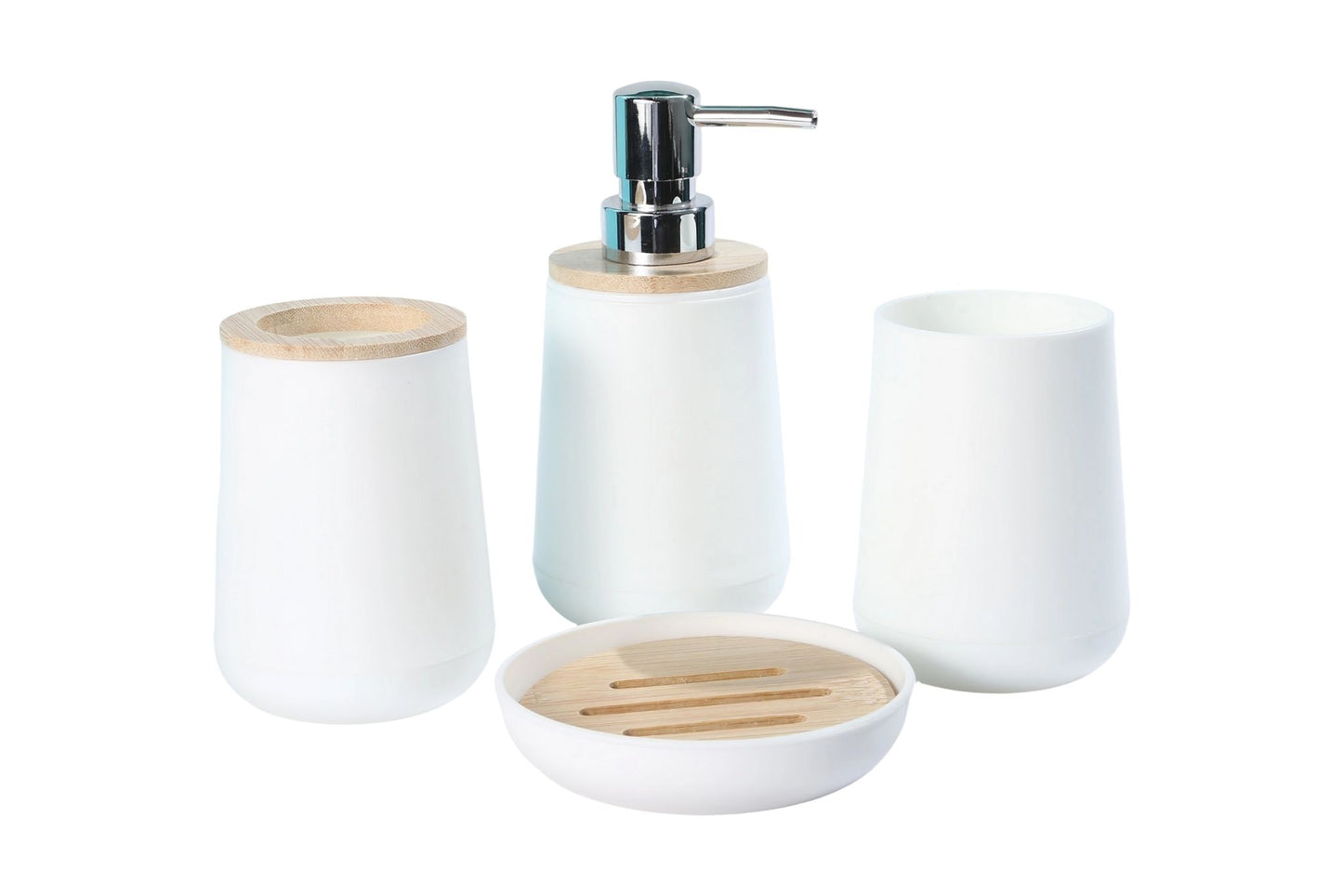 Bathroom Accessories White Bamboo 4pcs Set