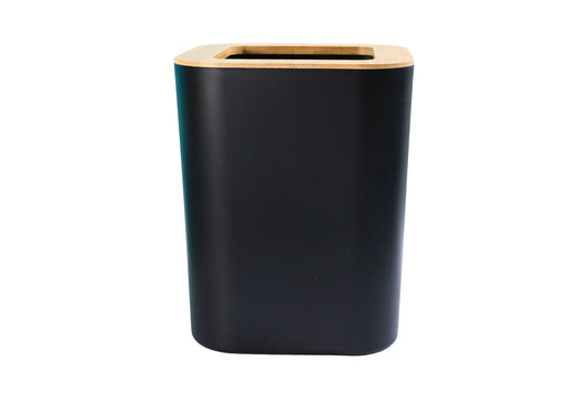 Trash Can w/Bamboo Lid Black 21x21x25cm