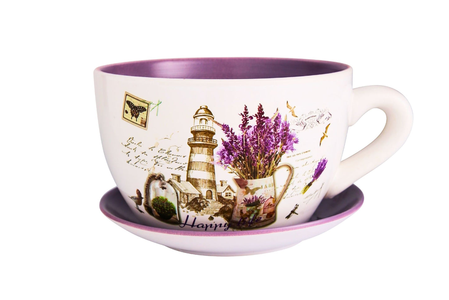 Ceramic Flowerpot Cup&Saucer Lavender 22x13cm