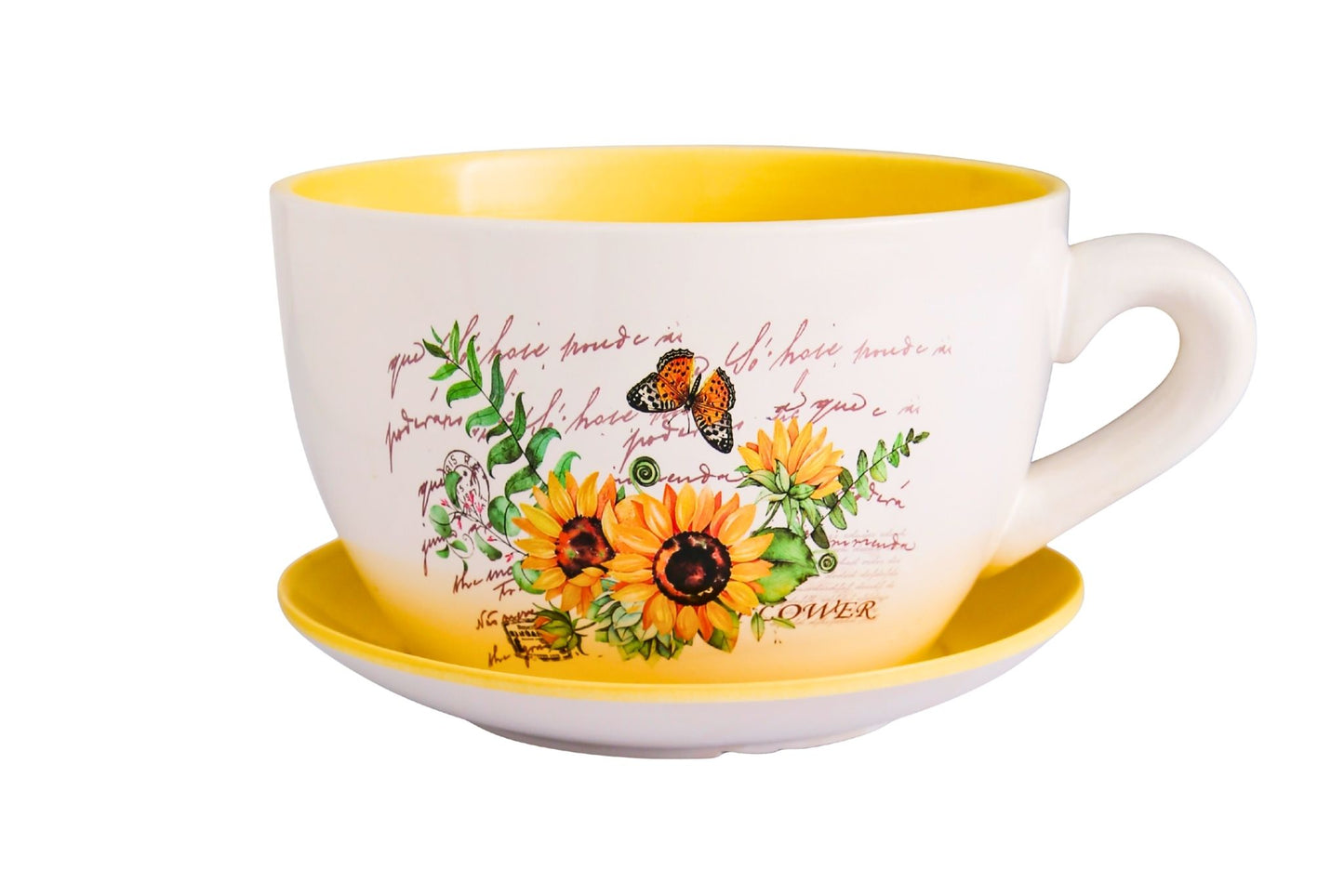 Ceramic Flowerpot Cup&Saucer Sunflower 22x13cm