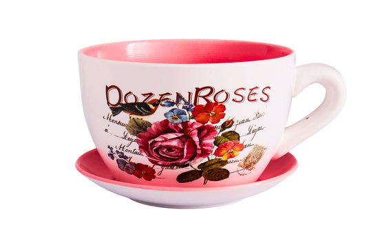 Ceramic Flowerpot Cup&Saucer Rose 22x13cm
