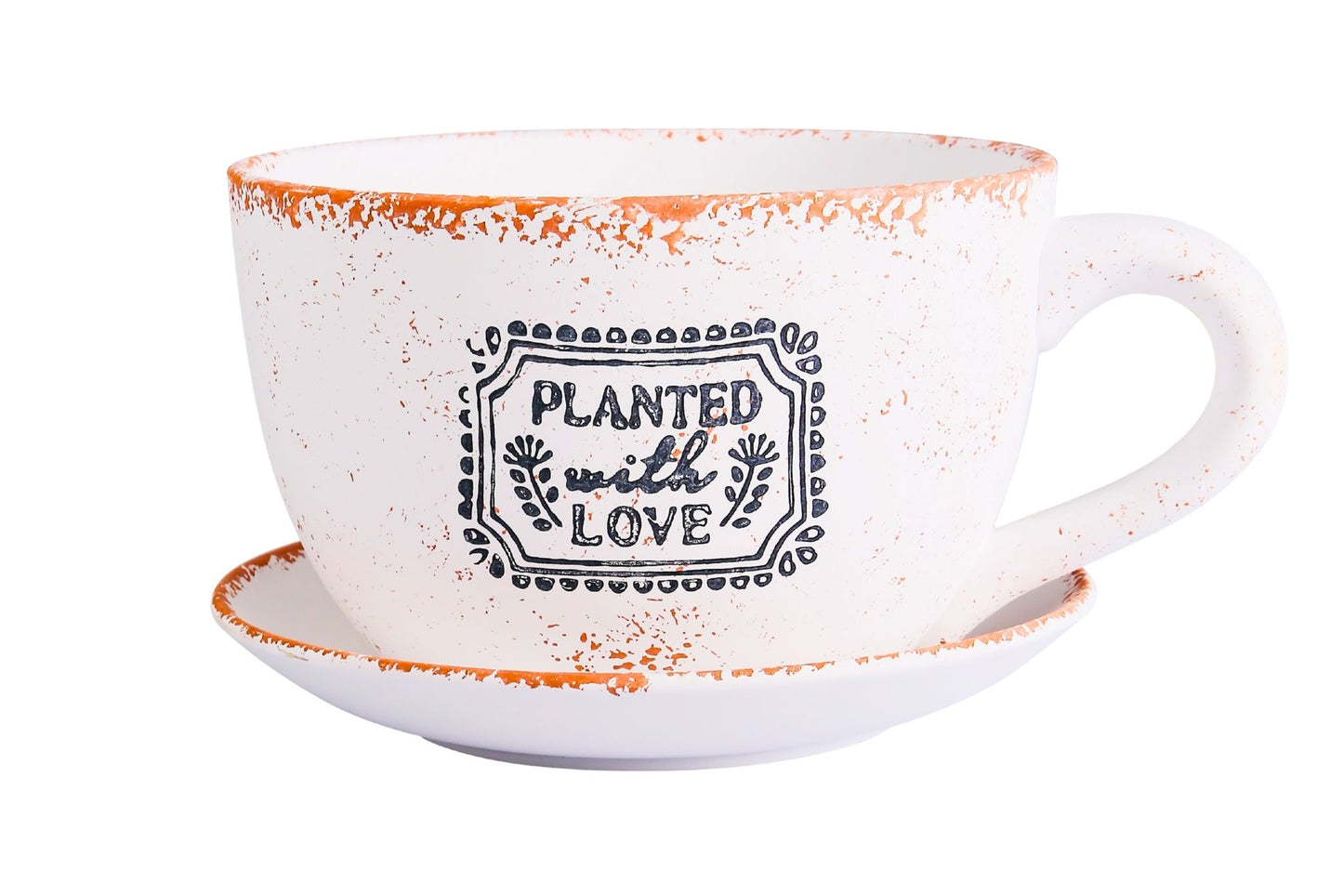 Ceramic Flowerpot Cup&Saucer Planted with Love 29x15.5cm