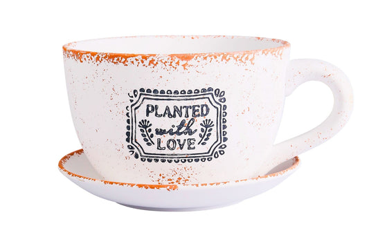 Ceramic Flowerpot Cup&Saucer Planted with Love 29x15.5cm