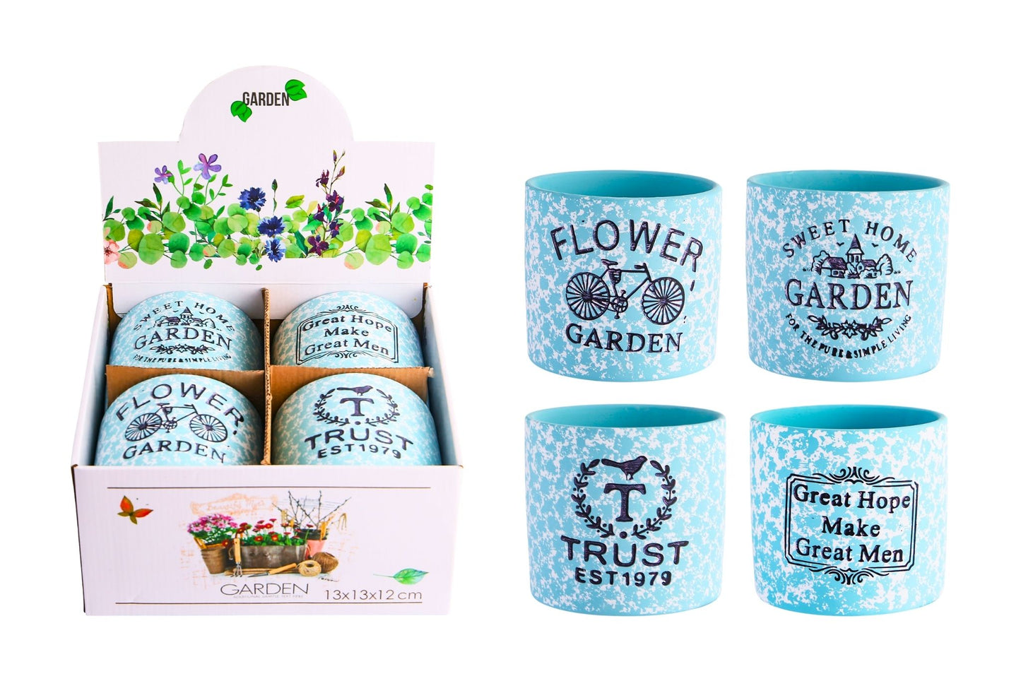 Ceramic Flowerpot Blue Theme 12.5x11.5cm 4 Asstd PDQ