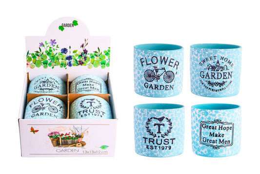 Ceramic Flowerpot Blue Theme 12.5x11.5cm 4 Asstd PDQ
