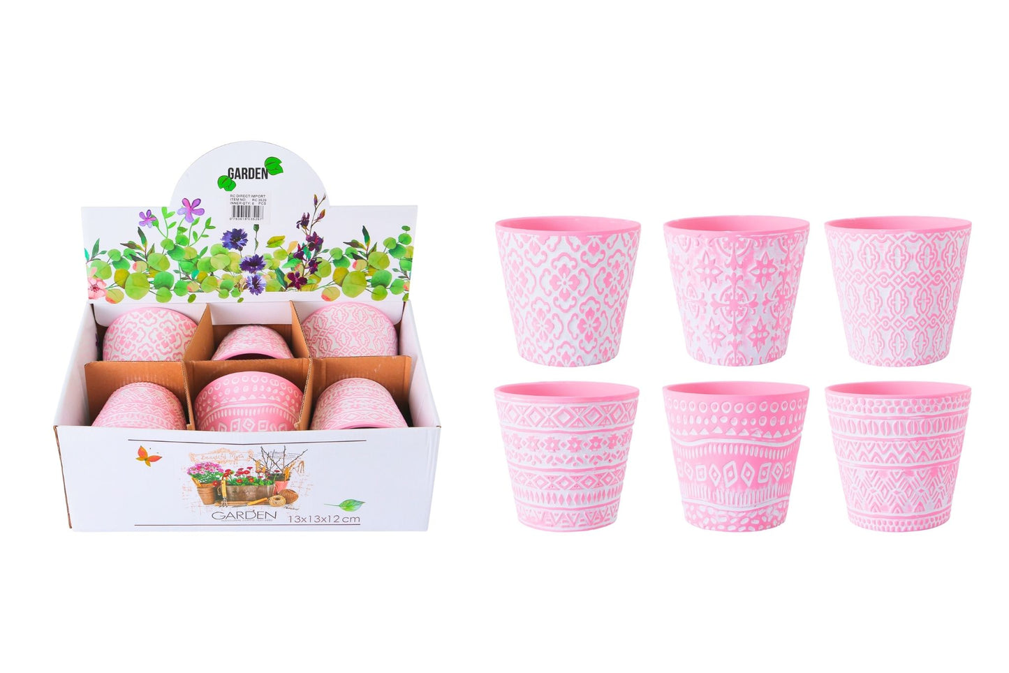 Ceramic Flowerpot Pink Theme 12.5x12cm 6 Asstd PDQ