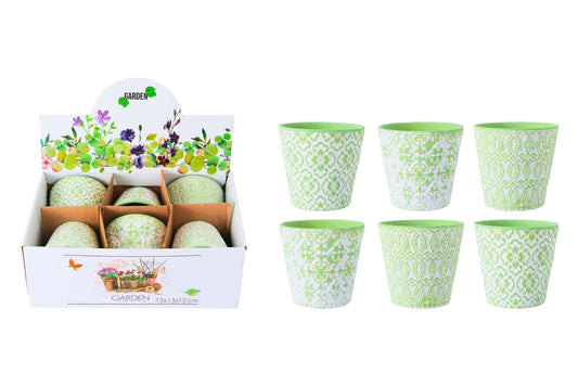 Ceramic Flowerpot Green Theme 12.5x12cm 3 Asstd PDQ