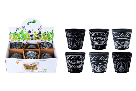Ceramic Flowerpot B&W Theme 12.5x12cm 3 Asstd PDQ