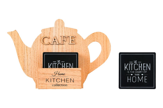 Wooden Teapot Stand w/Cup Coaster 30x20.4x4cm