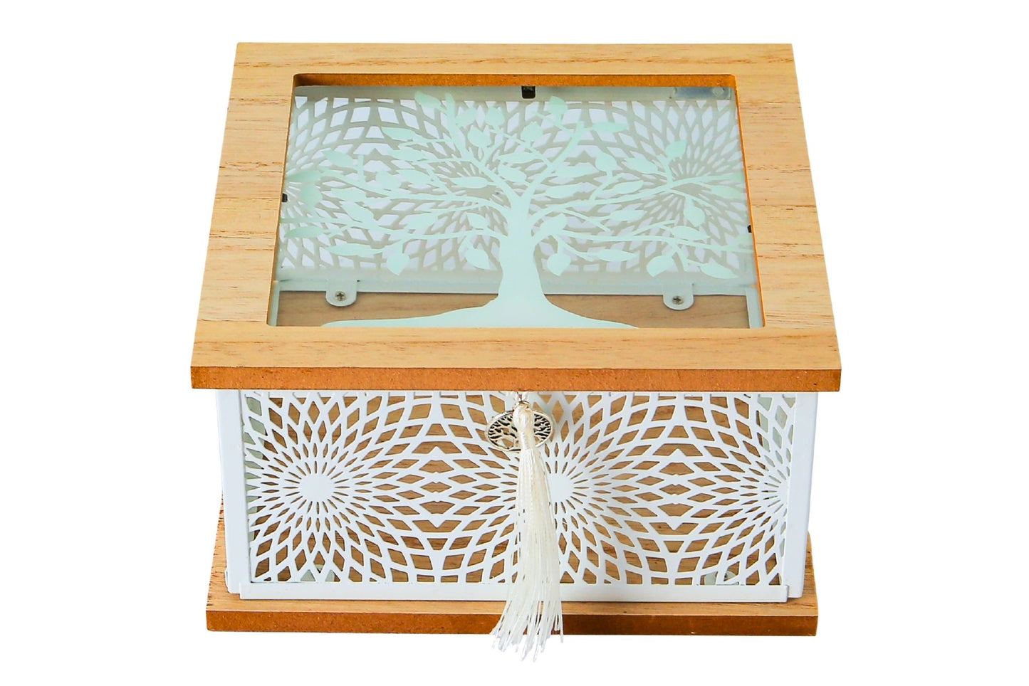 Metal Tea Box w/Glass Lid 25x18x10xm